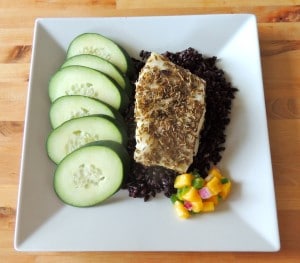 Cumin seed crusted Chilean sea bass with forbidden rice