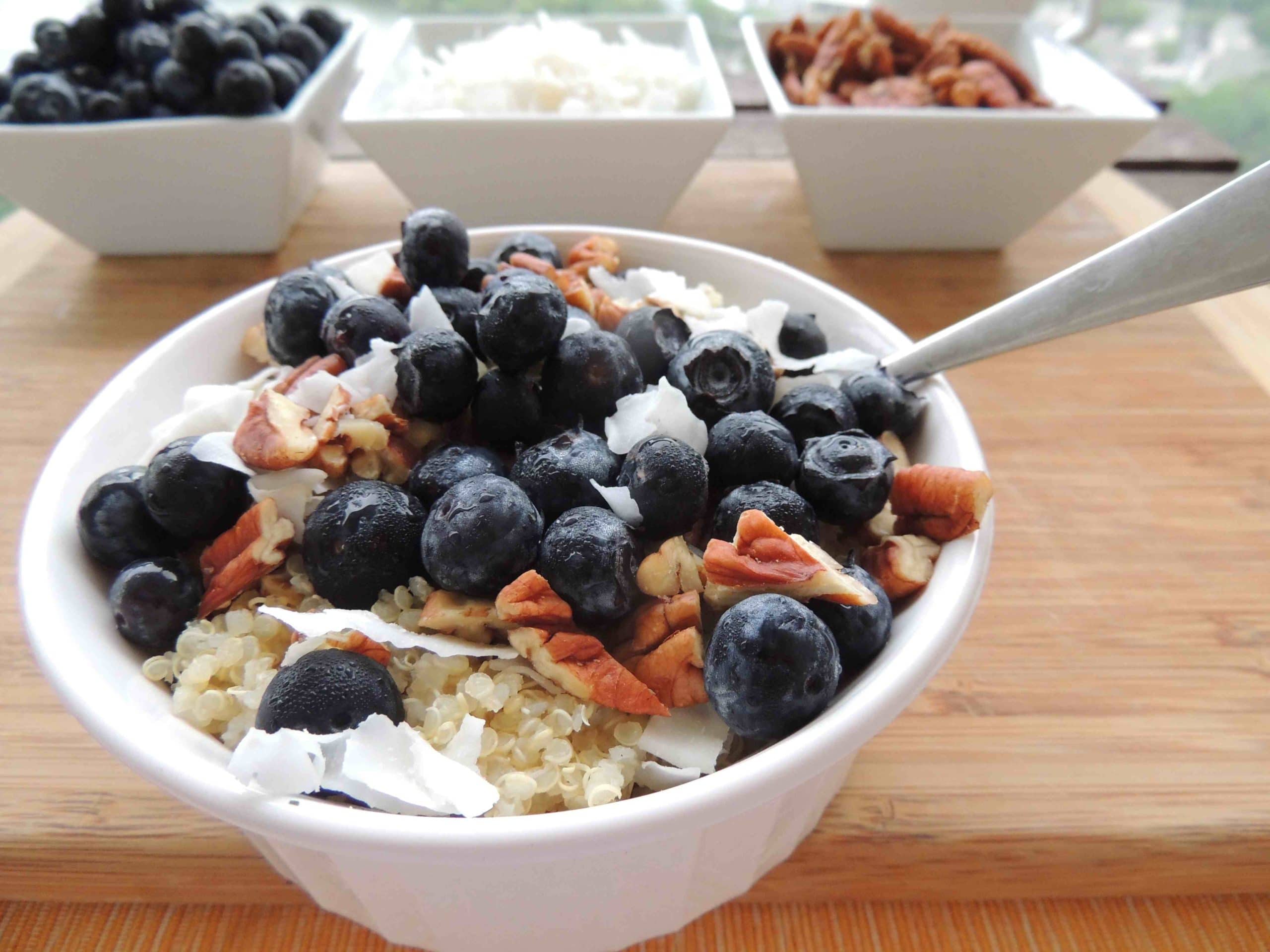 Blueberry Pecan Quinoa Breakfast Bowl w/ Coconut Milk