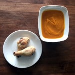 Roasted salt and pepper drumsticks with sweet potato and apple soup